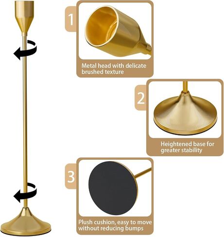 Brass Gold Metal Taper Candle Holder, Vintage Candlestick Holders, Candle Sticks Holder Decor for Wedding Wedding, Dinning, Party, Fits 3/4 inch Thick Candle&Led Candles (Set of 6 Pcs) in Kuwait