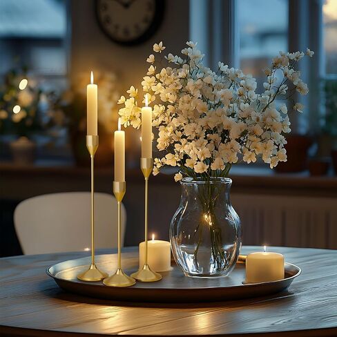 Brass Gold Metal Taper Candle Holder, Vintage Candlestick Holders, Candle Sticks Holder Decor for Wedding Wedding, Dinning, Party, Fits 3/4 inch Thick Candle&Led Candles (Set of 6 Pcs) in Kuwait