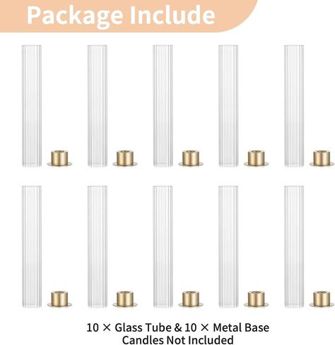 NUPTIO Hurricane Candle Holder for Centerpiece: Set of 10 Metal Taper Candle Holders with Fluted Glass Cylinders - Gold Candlestick Holders Bulk for Outdoor Party Dinner Wedding Table Decoration in Saudi Arabia