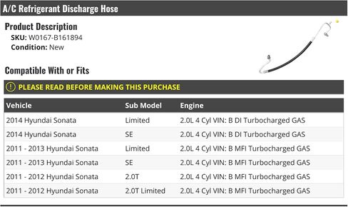 خرطوم التفريغ A/C - متوافق مع 2011-2014 Hyundai Sonata 2.0L Turbo in Saudi Arabia