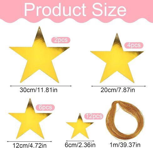 24pcs قواطع Silver Star ، النجوم الورقية المطبوعة مزدوجة الفضة الديكور دائرة ديكورز لدغات الأبطال لحفلات الحائط in Saudi Arabia