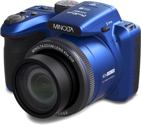 MINOLTA MN40Z 20 Mega Pixels 40x Optical Zoom Digital Camera with 1080p FHD Video, Black, Bundle with 64GB Memory Card + Vlog Tripod + 4xAA Battery with Charger + Accessories in Kuwait