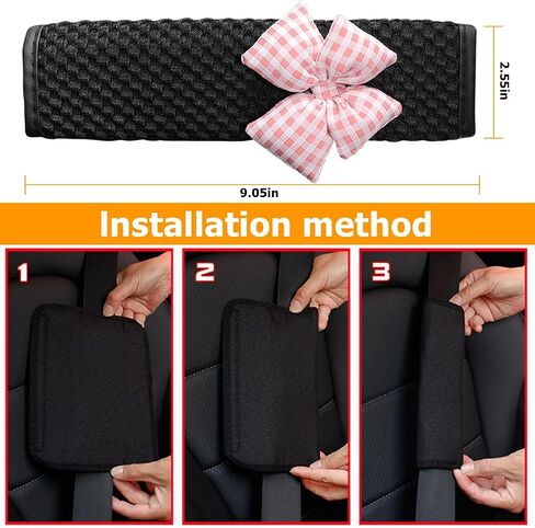 Mandark Cute Bow Car Seat Belt Covers, 2PCS Vehicle Seatbelt Neck Cushion Pads, Shoulder Strap Protector Decoration for Women Girls, Universal Automotive Interior Accessories (Pink) in Saudi Arabia