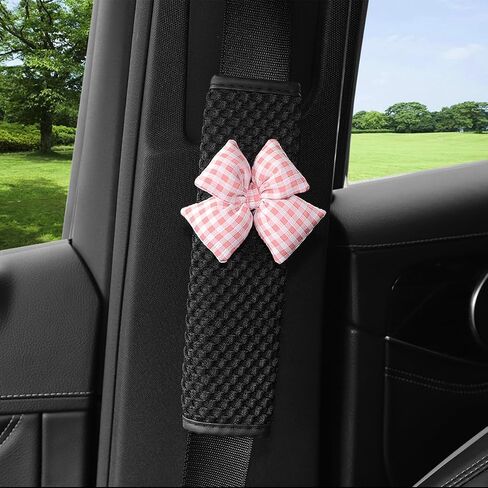 Mandark Cute Bow Car Seat Belt Covers, 2PCS Vehicle Seatbelt Neck Cushion Pads, Shoulder Strap Protector Decoration for Women Girls, Universal Automotive Interior Accessories (Pink) in Saudi Arabia