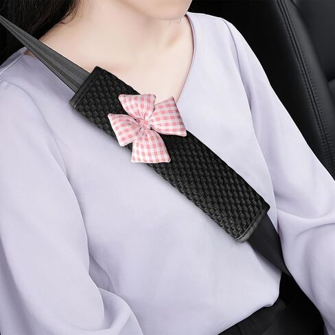 Mandark Cute Bow Car Seat Belt Covers, 2PCS Vehicle Seatbelt Neck Cushion Pads, Shoulder Strap Protector Decoration for Women Girls, Universal Automotive Interior Accessories (Pink) in Saudi Arabia