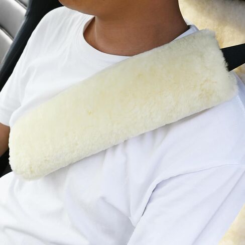 [2025 Upgraded] Aegis Cover Sheepskin Seat Belt Cover, Premium Australian Merino Wool Padding, Ultra-Soft & Durability, 0.5" Thick Seat Belt Pads, Universal Fit for Car, Truck, SUV 2Pack (Cream) in Saudi Arabia