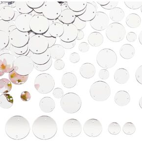 PH PandaHall 300pcs 3 Sizes Sew on Mirror Acrylic Round Flat Back Mirror Beads with Hole Silver DIY Mirrored Rhinestones for Costume Dresses Garment Accessory, 10/15/20mm(0.4/0.6/0.8inch)