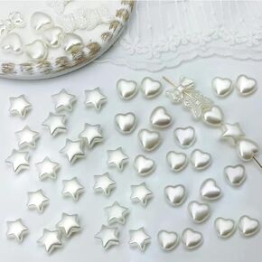 200 PCs Heart and Star Beads - 10mm White ABS Imitation Pearl Beads - Aesthetic Beads for Jewelry Making Bracelets Necklace