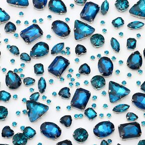 Sew on Rhinestones, 148PCS Mixed Shapes Sewing Glass Crystal Gems Metal Flatback Claw Rinestones for Crafts,Clothes,Jewelry,Earring,Shoes,Dress,Belt DIY(Clear White)