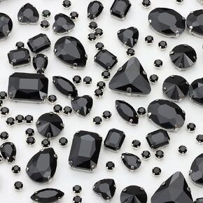 Sew on Rhinestones, 148PCS Mixed Shapes Sewing Glass Crystal Gems Metal Flatback Claw Rinestones for Crafts,Clothes,Jewelry,Earring,Shoes,Dress,Belt DIY(Clear White)
