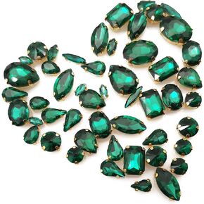 Rhinestones for Crafting, 50pcs Sew on Rhinestones Flatback Crystal Rhinestones Mixed Shapes with Metal Claw for Craft Clothes Jewelry Shoes Bags DIY Decoration (Red)