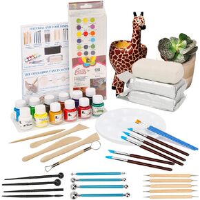 Pottery Kit Air-Dry Clay for Adults-Set Includes: Air-Dry Clay for Adults,Tools,Pigment,Brushes, How-to-Guide,Regular Paint,Pigment Tray