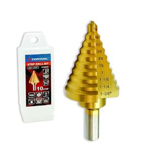 Step Drill Bit for Metal, Step Drill Bit, CORTOOL 3PCS Titanium Unibit Step Drill Bit Set, High Speed Steel Step Drill Bit HSS Quick Change 1/4" Shank,Total 28 Sizes 3/16" -1/2",1/4"-3/4",1/8"-1/2"