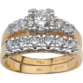 PalmBeach Yellow Gold-plated Round Cubic Zirconia Two Tone Bridal Ring Set Sizes 5-10