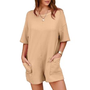 Simplee Rompers For Women Casual Tshirt Romper Summer Outfits Short Sleeve Oversized Backless Athletic Romper With Pockets