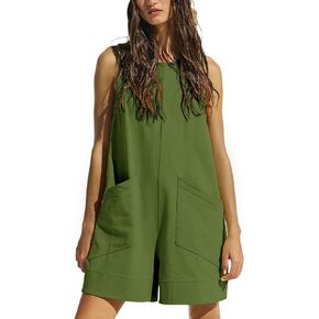 Women's Summer Rompers Loose Overalls Casual Sleeveless Short Jumpsuits with Pockets