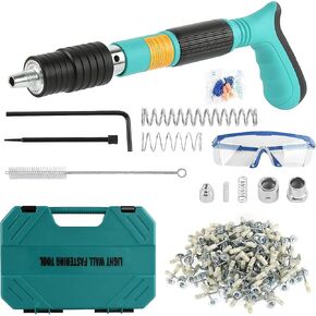 Nail Wall Fastening Tool with 110pcs Nails, 5 Speed Adjustable Manual Steel Nail Gun, Wall Fastening Power Tool, Portable Nail Shooting Machine for Ceiling/Wire Hider/Install Nail Shooting (Orange)