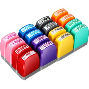 16 Pcs Self Inking Rubber Stamp Set for Office Stamps Approved Paid Copy Faxed Scanned Stamps Message Account Business Stamps Paper Work Text Ink Stampers (Many Color)