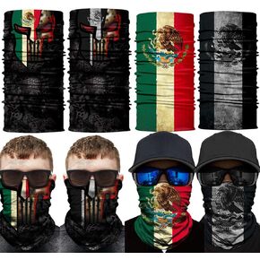 通用 Mexican Flag Skull Face Scarf Breathable Neck Gaiter Tube Balaclava Dust-Proof Windproof UV Headwear for Cycling Hiking Camping Climbing Fishing Hunting