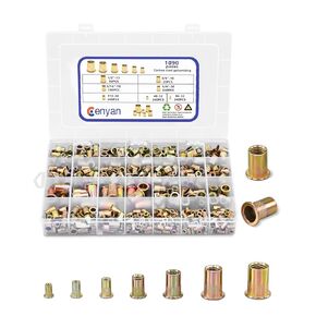 Rivet Nut, 1090PCS Carbon Steel Rivet Nut Assortment Set Flat Head Thread Rivet Insert Nut, Metric Sizes M3, M4, M5, M6, M8, M10, M12