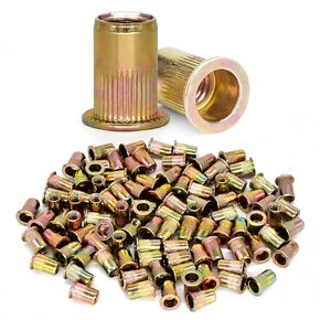 200Pcs 1/4"-20 UNC Rivet Nuts, Zinc Plated Carbon Steel Threaded Rivet Insert Nutsert Rivnuts Kit