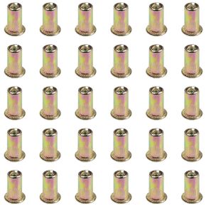 Rivet Nuts 8-32UNC Threaded Insert Zinc Plated Carbon Steel Flat Head Rivet Nut Tool（100Pcs）