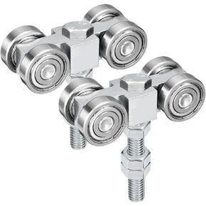 uxcell 4 Wheel Silent Trolley with Rollers, Iron Bearing Trolley Assembly with Screw and Nuts for 1-5/8" Wide and All 1-5/8" or Taller Channel, Silver Tone