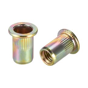 uxcell M8 Carbon Steel Rivet Nuts Flat Head Insert Yellow Zinc Plated 10 Pcs