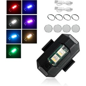 2PCS Mini LED Strobe Light, 7 Color Rechargeable Aircraft Drone Flashing Light, Night Anti-Collision Warning Flying Signal Safety Strobe Light for Car Motorcycle Bike