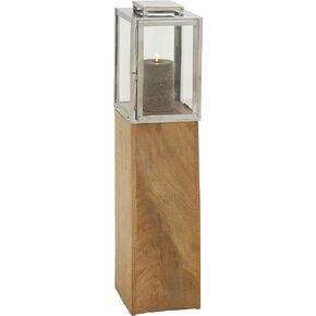 Deco 79 Mango Wood Handmade Laser Cut Metal Candle Lantern, 8" x 8" x 35", Brown