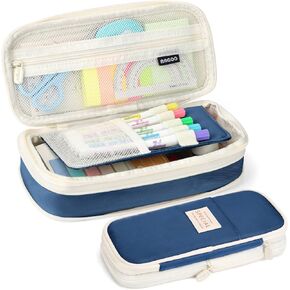 KPX Big Capacity Pencil Pen Case Bag with Zipper Office College School Storage Large Capacity Bag Pouch Holder Box Organizer Colorful (Black)