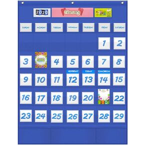 VNOM Calendar Pocket Chart Kids Calendar Learning for Preschool Classroom,119 Multiple Colorful Cards Included,26x34 Inch (Black)
