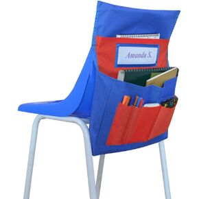 Eamay Chairback Buddy Pockets Chart, Kids School Supplies, Seat Storage Organizer for Classroom Chairs (Blue and Red)