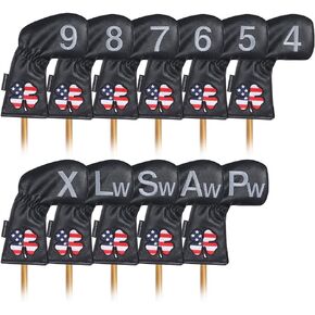 CRAFTSMAN GOLF 11pcs /Set USA US Flag Clover Leather Left Right Black White Green Dark Blue Iron Covers Headcover Also Available for Custom Version with Your Name