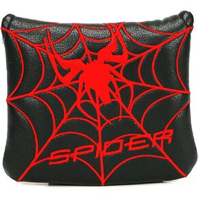 Black with Red Spider Embroidery Golf Club Square Mallet Putter Cover Magnetic Golf Headcover