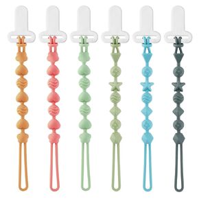Pandaear 6 Pack Silicone Pacifier Clips, One Piece Design Teething Pacifier Holder Clip, Neutral Baby Paci Clips Boys & Girls, Binky Clips Pacifier Straps Chain for Toys Teethers