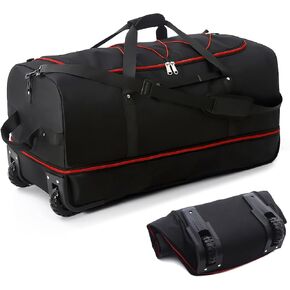 32" Foldable Duffel Bag with 2 Wheels,110L 140L Expandable Rolling Travel Bag with Multiple Compartments,Black Orange