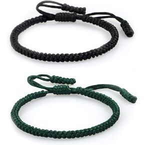 2pcs/set Tibetan Buddhist Woven Bracelets Lucky Protection Red String Knot Rope Handmade Friendship Bracelet for Mens Womens Jewelry(Black,Red,Green,Orange)