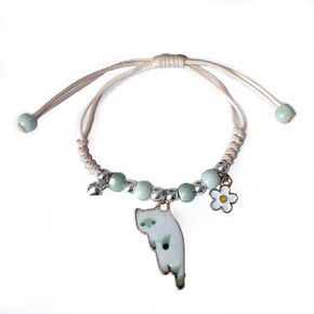 Cute Cat Charm Bracelet Beads Adjustable Braided Bracelet Friendship Birthday Party Kawaii Jewelry Gifts for Women Girls