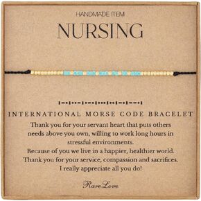 RareLove Nursing Morse Code Beaded Bracelet,Nurse Practitioner Gifts for Women,Registered Nurse Thank You Gift,Retirement Gifts for Women,Waterproof Secret Message Bracelets Tiny Pony Seed