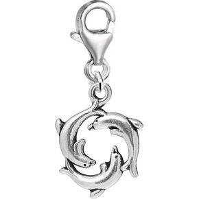 Round Sea Dolphin Clip on Pendant Charm for Bracelet or Necklace