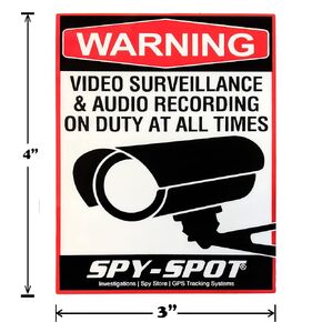 Audio and Video Surveillance Decals | Set of 4 | 4" x 3" | Wall Stickers Vinyl UV Resistant Weatherproof Simple Installation Home Business and Vehicles