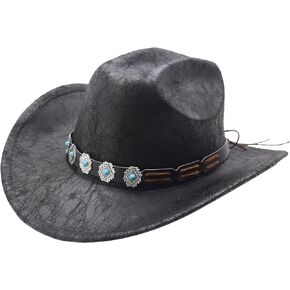 Women Men Western Cowboy Cowgirl Hat with Buckle Belt Wide Brim Outdoor Fedora Hats