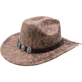 Women Men Western Cowboy Cowgirl Hat with Buckle Belt Wide Brim Outdoor Fedora Hats