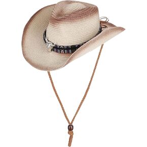 Western Straw Cowboy Hat Wide Brim Straw Cowboy Cowgirl Hat Foldable UV Protection Cowboy Hat for Men Women