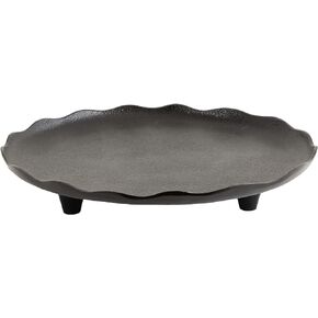 Kate and Laurel Alessia Modern Decorative Scalloped Round Footed Metal Tray, 16 Inch Diameter, Black, Transitional Food-Safe Cast Aluminum Pedestal Tray with Rough Texture and Deckled Edge