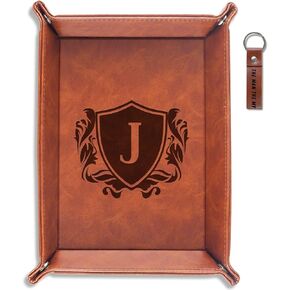 INNObeta Initial Valet Tray, Desktop Storage Organizer, Monogrammed PU Leather Bedside Tray Key Coin Holder, Personalised Gifts for Men, Birthday, Christmas, Letter R