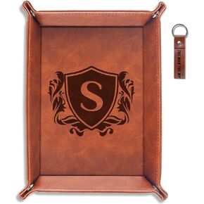 INNObeta Initial Valet Tray, Desktop Storage Organizer, Monogrammed PU Leather Bedside Tray Key Coin Holder, Personalised Gifts for Men, Birthday, Christmas, Letter R
