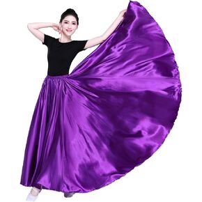 Women Satin Full Circle Ankle Length Swing Long Skirt Belly Dance Costume for Stage Performance