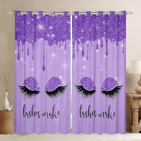 Cute Eyelash Window Curtains,Glitter Fragments Dreamy Window Drapes for Kids Girls Adults,Eyelashes Make Romantic Black Golden Window Treatments Grommet Top 2 Panel Set Bedroom Curtains,38Wx45L inch